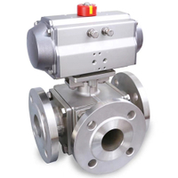 الفولاذ المقاوم للصدأ L / T Port Flange Three Way Ball Valve Pneumatic Actuator 