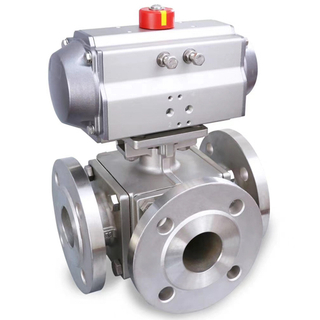 الفولاذ المقاوم للصدأ L / T Port Flange Three Way Ball Valve Pneumatic Actuator 